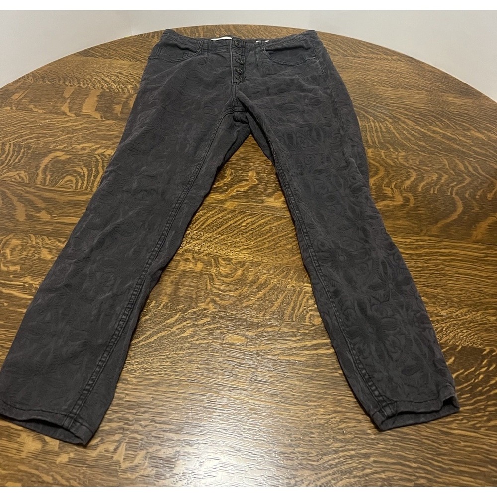 Pilcro High Rise Skinny Jeans Womens 30P Black Floral Embroidered Petite